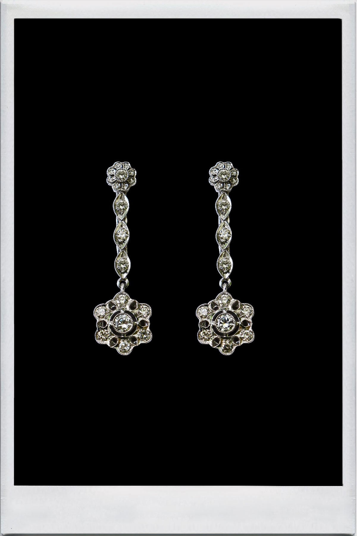 Pendants d'oreilles fleurs et diamants