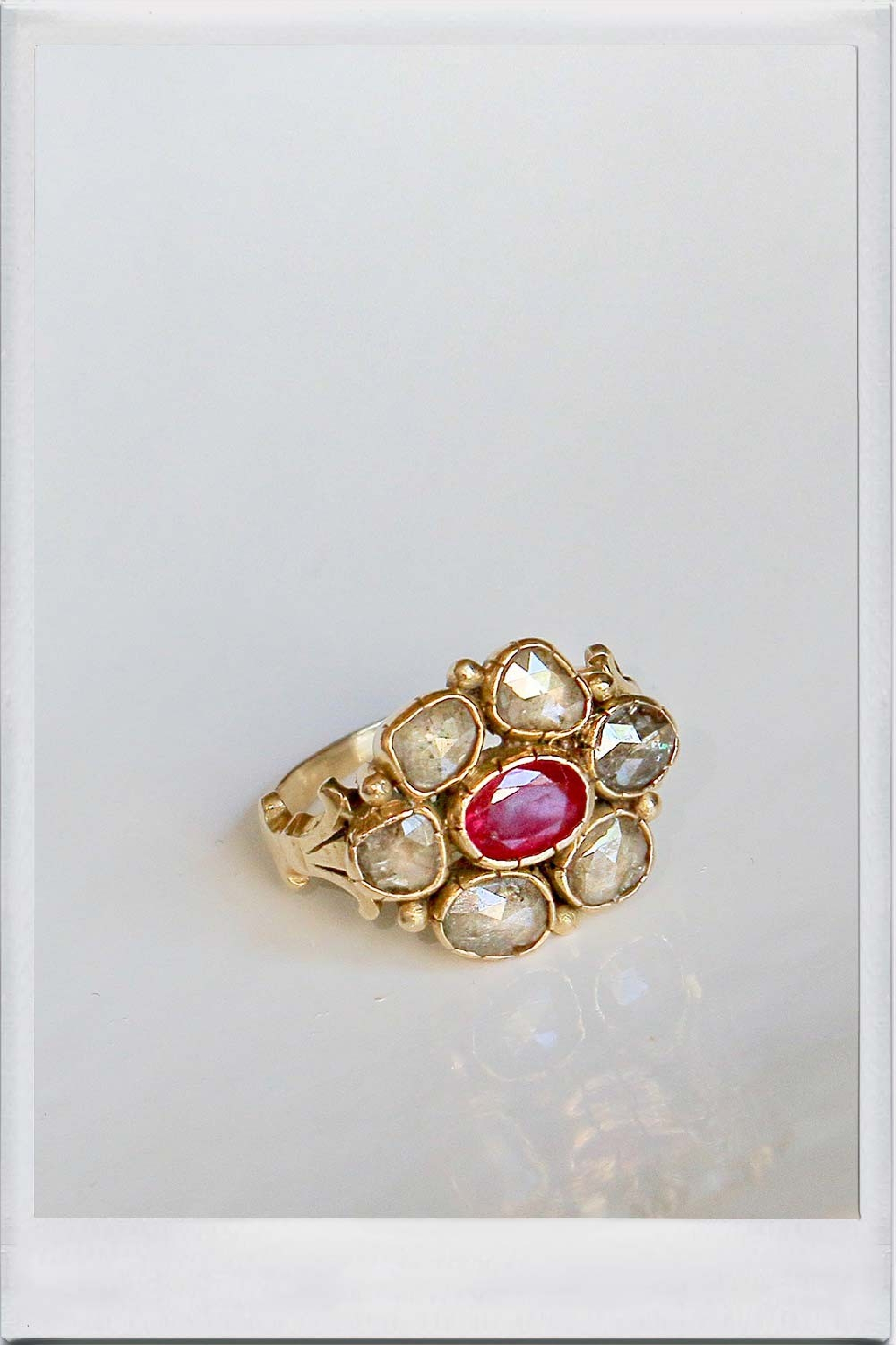 Bague fleur et polki